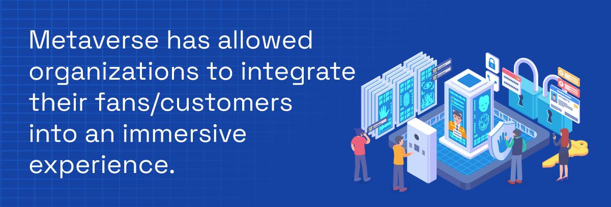 Metaverse has allowed organizations to integrate their fans/customers into an immersive experience