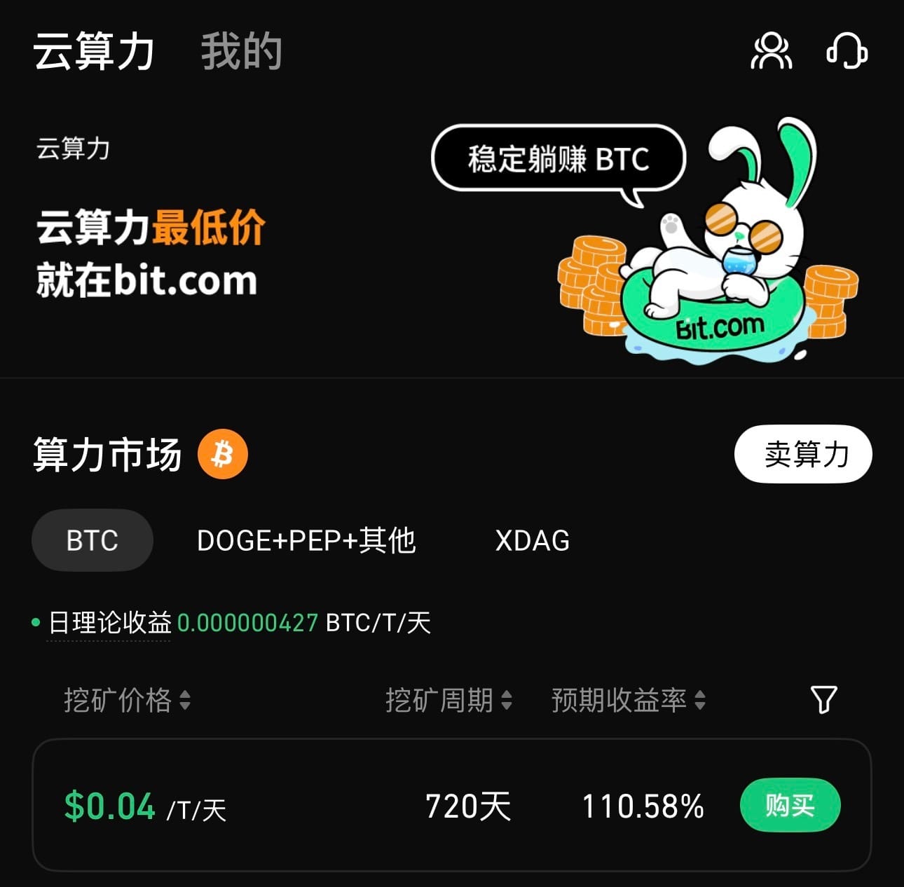 BIT 云挖矿产品价格信息